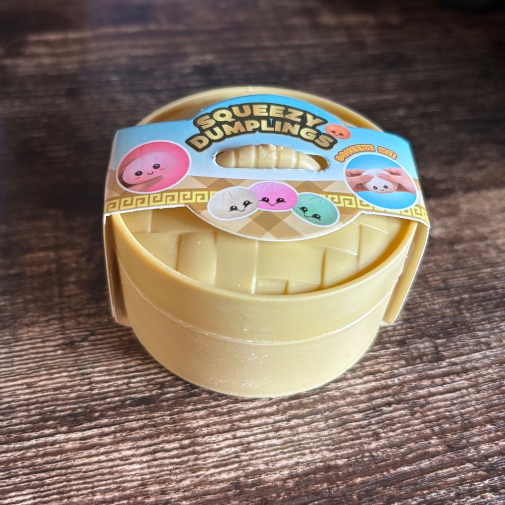 Squeezy Dumplings Fidget Toy Kawaii Squishy Stress Relief Steamer Basket Tan